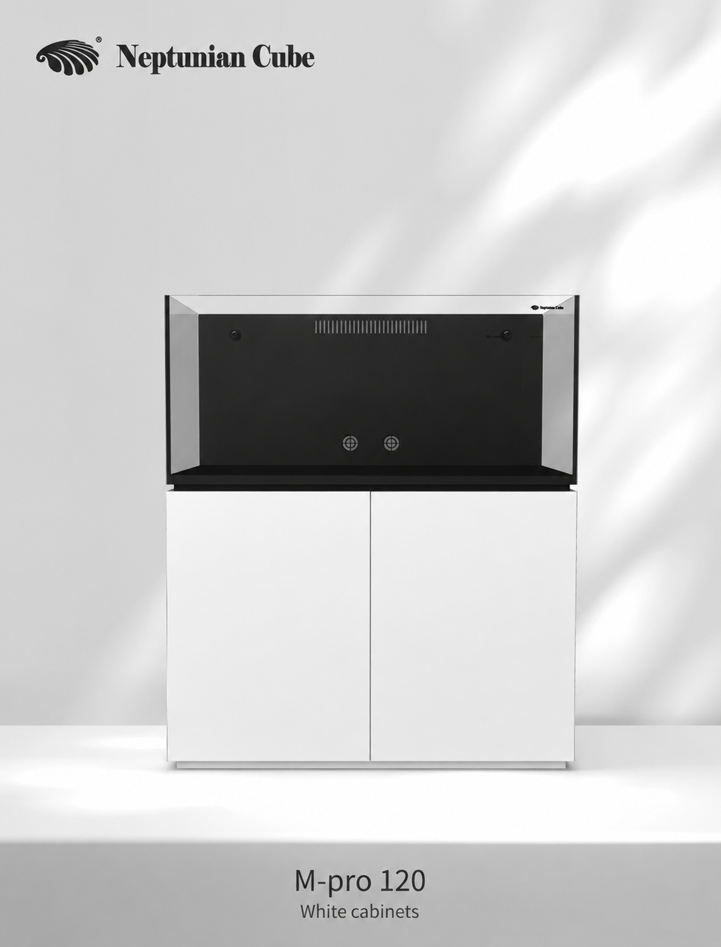 Neptunian Cube Magic Pro 120 reef aquarium met witte onderkast - vooraanzicht
