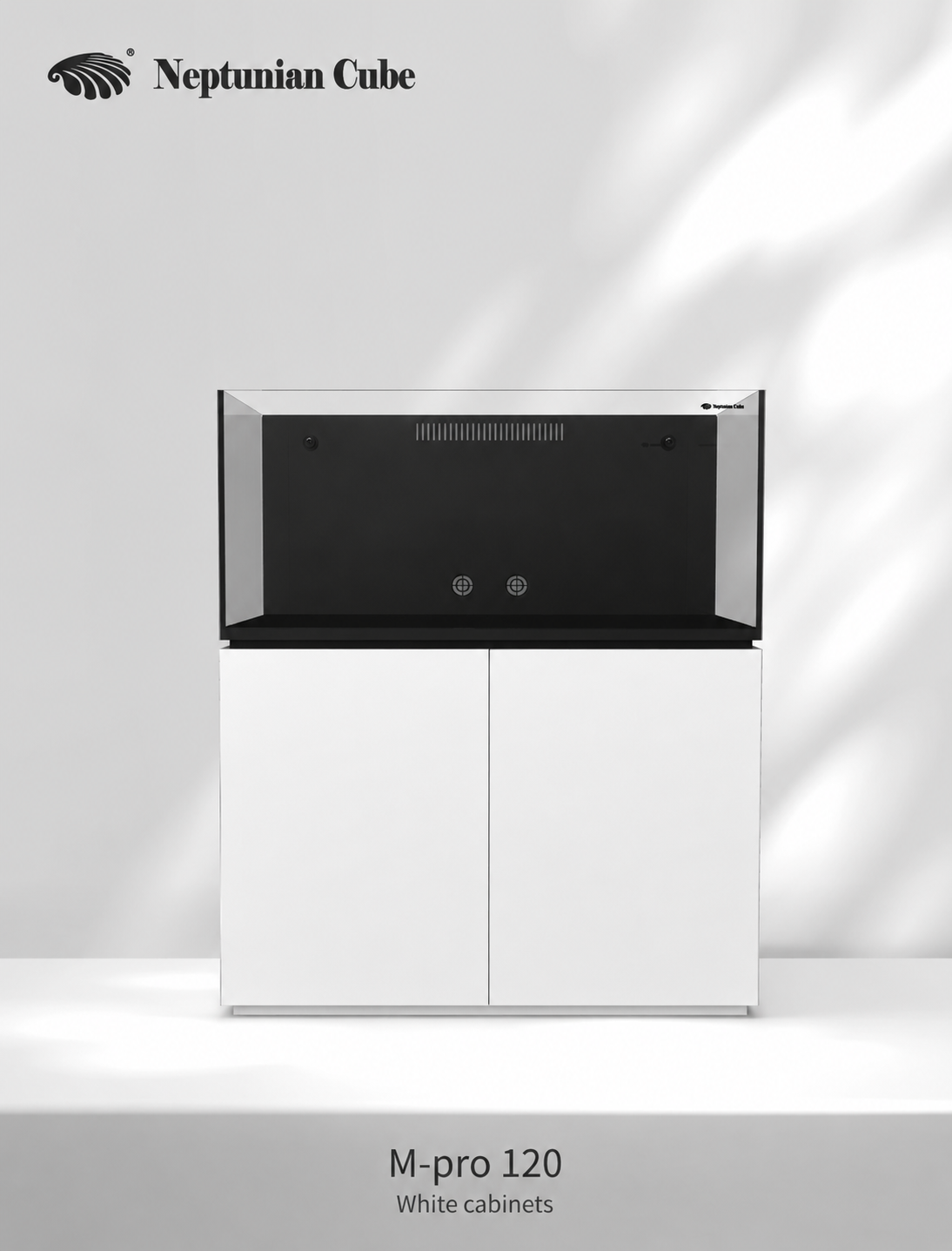 Neptunian Cube Magic Pro 120 reef aquarium met witte onderkast - vooraanzicht

