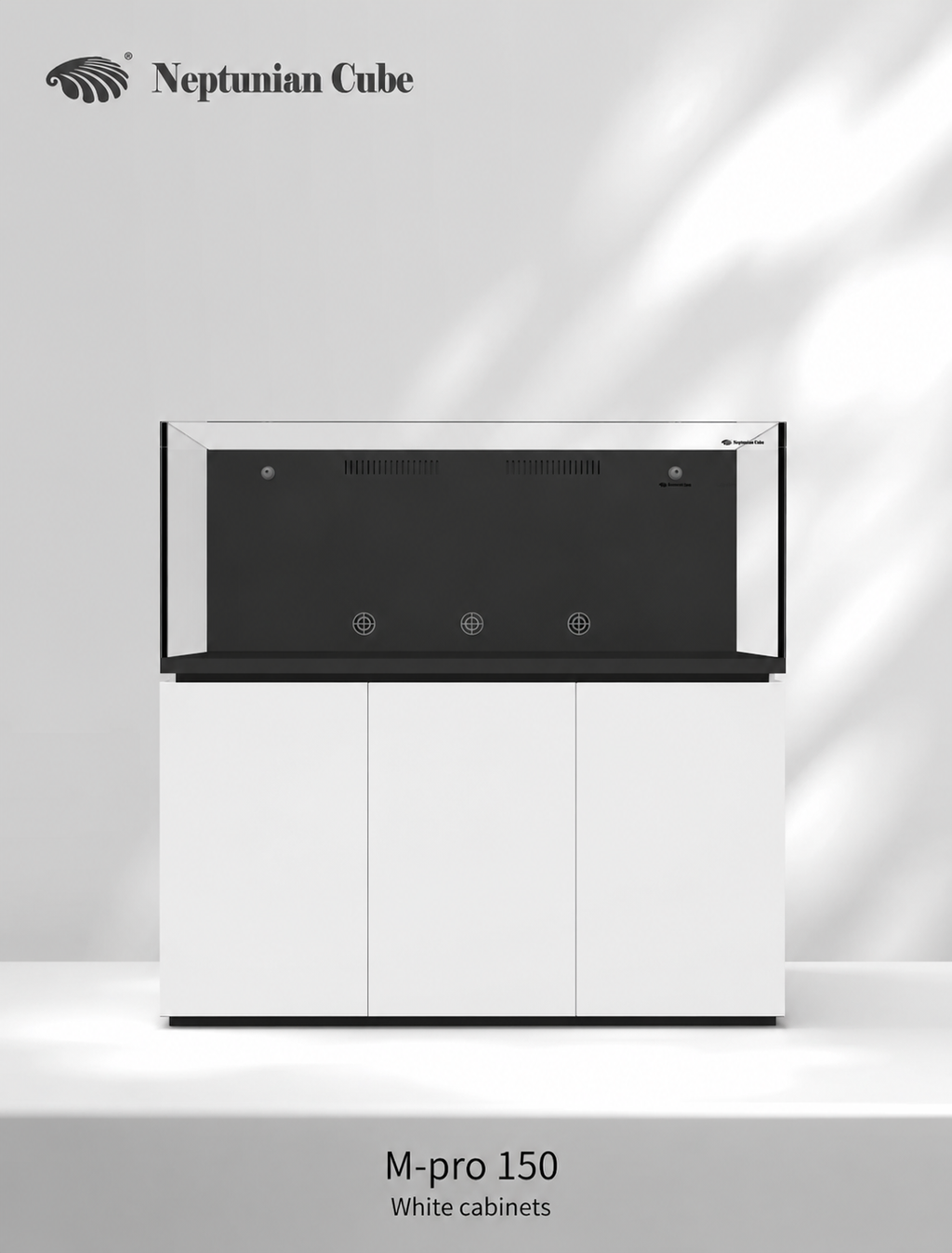 Neptunian Cube Magic Pro 150 reef aquarium met witte onderkast - vooraanzicht
