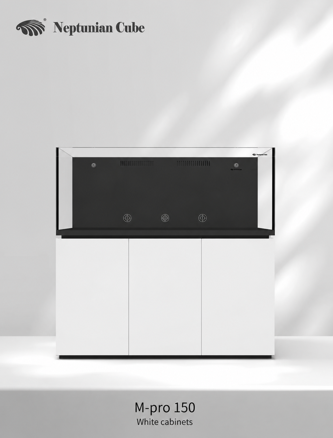 Neptunian Cube Magic Pro 150 reef aquarium met witte onderkast - vooraanzicht
