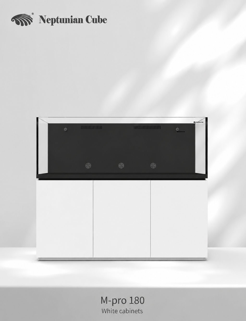 Neptunian Cube Magic Pro 180 reef aquarium met witte onderkast - vooraanzicht
