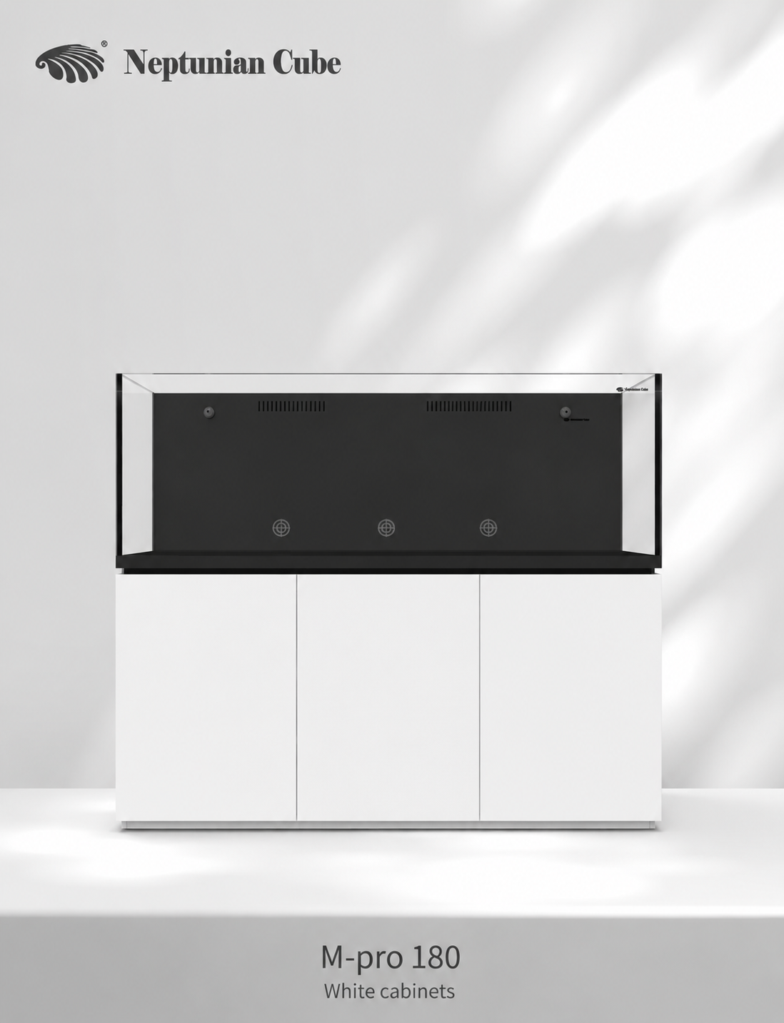 Neptunian Cube Magic Pro 180 reef aquarium met witte onderkast - vooraanzicht
