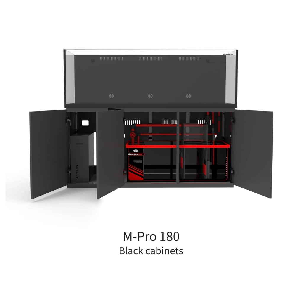 Neptunian Cube Magic Pro 180 zwart open onderkast met sump, UPVC-leidingen en ATO-reservoir
