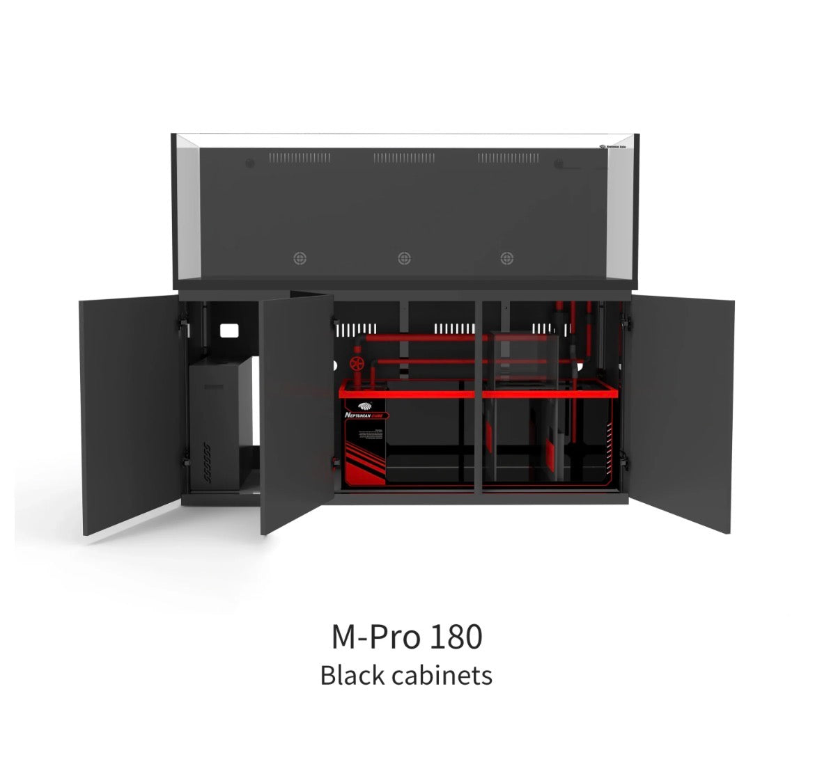 Neptunian Cube Magic Pro 180 zwart open onderkast met sump, UPVC-leidingen en ATO-reservoir
