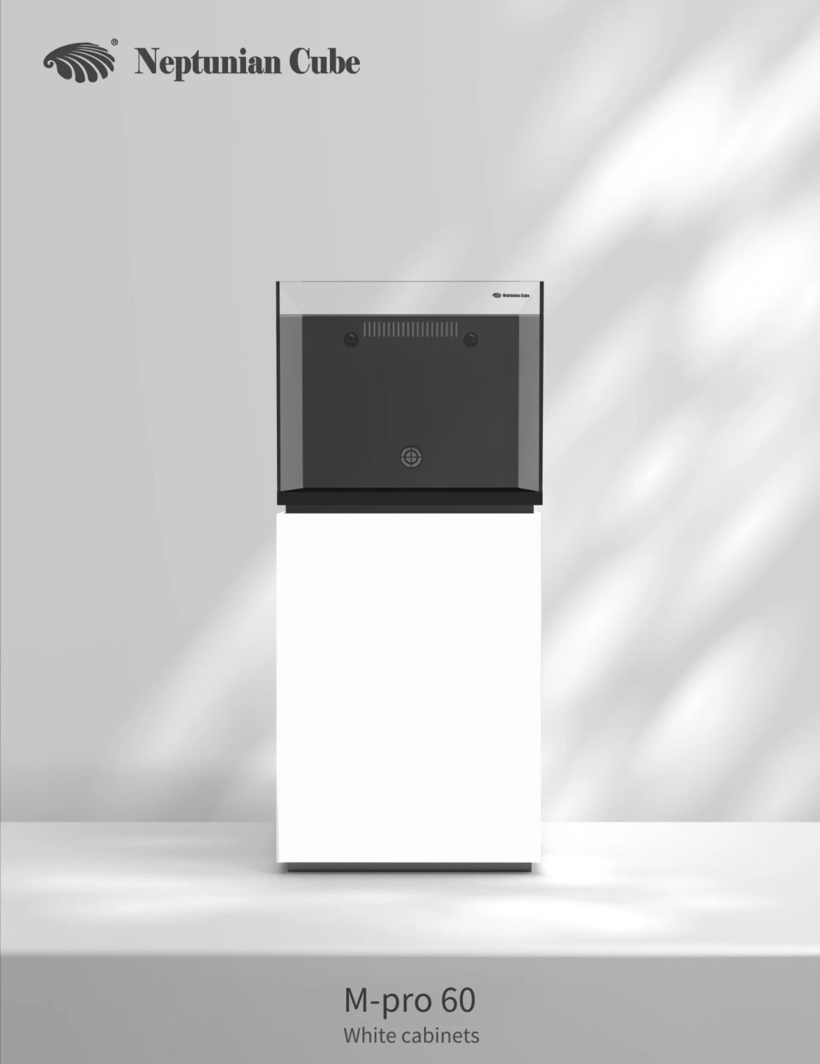 Neptunian Cube Magic Pro 60 reef aquarium met witte onderkast - vooraanzicht
