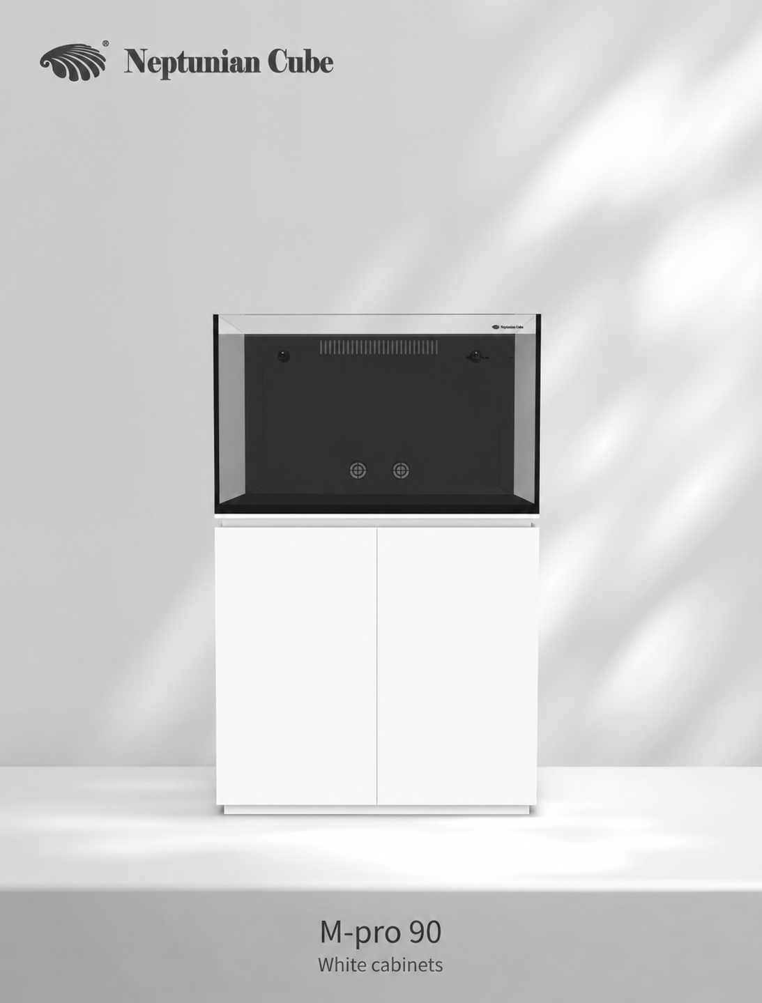 Neptunian Cube Magic Pro 90 reef aquarium met witte onderkast - vooraanzicht
